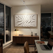 "Shell Bright Mineral Line Relief" - Modern Heavy Impasto Geometric Abstract | White & Beige Palette Knife Painting | Luxury Horizontal Wall Art #Q 301