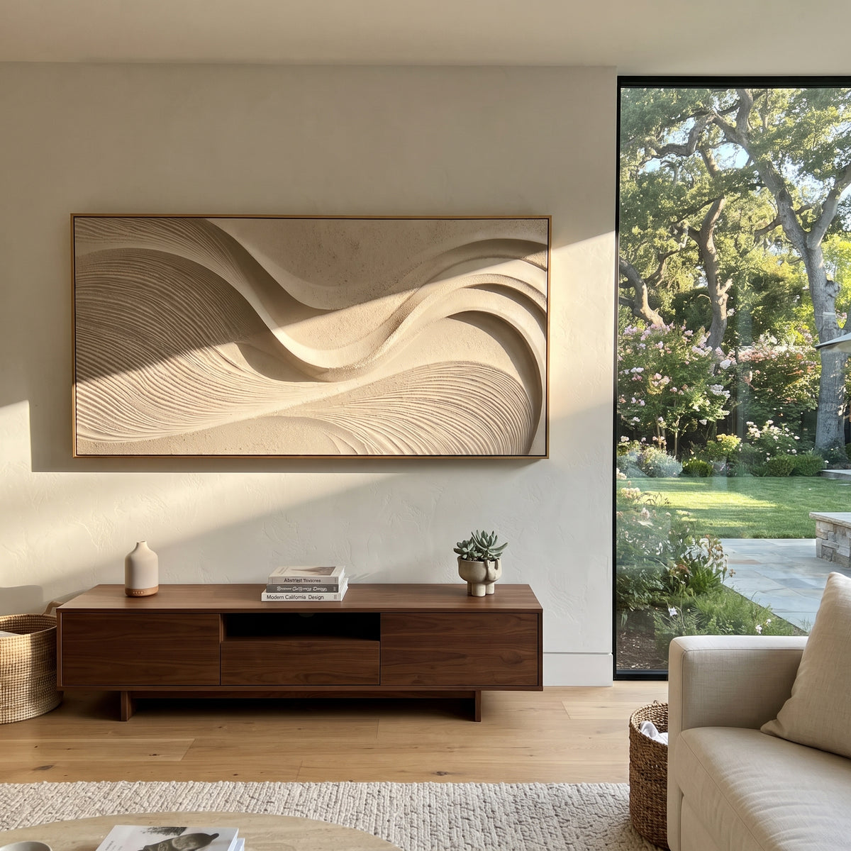Folded Golden Cascade Relief focuses on white, beige, grey ivory plaster relief with metallic gold veins, gilded channels, and flowing raised palette-knife movement, keeping the product description tied to the visible artwork rather than a generic texture category. The composition is built from layered ridges, carved plaster edges, curved bands, granular breaks, and raised channels that move across the canvas with a clear directional rhythm. Pale passages, darker accents, warm neutral tones, and