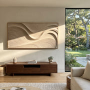 "Folded Golden Cascade Relief" - Modern Heavy Impasto Abstract Artwork | White & Beige Palette Knife Painting | Luxury Horizontal Wall Art #Q 302