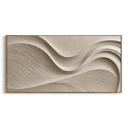 "Folded Golden Cascade Relief" - Modern Heavy Impasto Abstract Artwork | White & Beige Palette Knife Painting | Luxury Horizontal Wall Art #Q 302