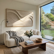 "Folded Golden Cascade Relief" - Modern Heavy Impasto Abstract Artwork | White & Beige Palette Knife Painting | Luxury Horizontal Wall Art #Q 302