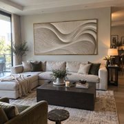 "Folded Golden Cascade Relief" - Modern Heavy Impasto Abstract Artwork | White & Beige Palette Knife Painting | Luxury Horizontal Wall Art #Q 302