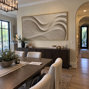 "Folded Golden Cascade Relief" - Modern Heavy Impasto Abstract Artwork | White & Beige Palette Knife Painting | Luxury Horizontal Wall Art #Q 302