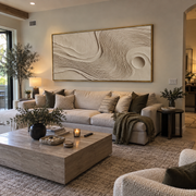 "Rippling Gold Leaf Channel Relief" - Modern Heavy Impasto Botanical Tree Artwork | White & Beige Palette Knife Painting | Luxury Horizontal Wall Art #Q 303