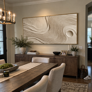"Rippling Gold Leaf Channel Relief" - Modern Heavy Impasto Botanical Tree Artwork | White & Beige Palette Knife Painting | Luxury Horizontal Wall Art #Q 303