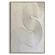 "Fanned Gold Vein Relief" - Modern Heavy Impasto Abstract Artwork | White & Beige Palette Knife Painting | Luxury Vertical Wall Art #Q 304