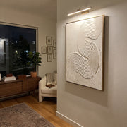 "Fanned Gold Vein Relief" - Modern Heavy Impasto Abstract Artwork | White & Beige Palette Knife Painting | Luxury Vertical Wall Art #Q 304