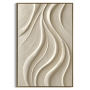 "Terraced Gilded Current Relief" - Modern Heavy Impasto Abstract Artwork | Beige & White Palette Knife Painting | Luxury Vertical Wall Art #Q 305