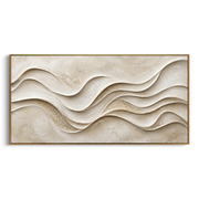 "Gilded Champagne River Relief" - Modern Heavy Impasto Landscape Artwork | Beige & White Palette Knife Painting | Luxury Horizontal Wall Art #Q 306