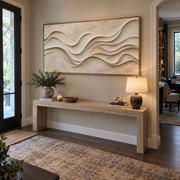 "Gilded Champagne River Relief" - Modern Heavy Impasto Landscape Artwork | Beige & White Palette Knife Painting | Luxury Horizontal Wall Art #Q 306