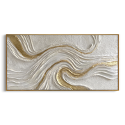 "Ridge Golden Fault Relief" - Modern Heavy Impasto Landscape Artwork | White & Beige Palette Knife Painting | Luxury Horizontal Wall Art #Q 307
