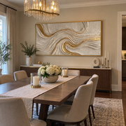 "Ridge Golden Fault Relief" - Modern Heavy Impasto Landscape Artwork | White & Beige Palette Knife Painting | Luxury Horizontal Wall Art #Q 307