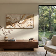 "Raised Metallic Ribbon Relief" - Modern Heavy Impasto Abstract Artwork | White & Beige Palette Knife Painting | Luxury Horizontal Wall Art #Q 308