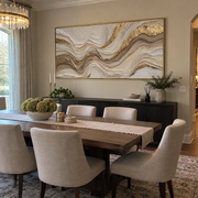 "Raised Metallic Ribbon Relief" - Modern Heavy Impasto Abstract Artwork | White & Beige Palette Knife Painting | Luxury Horizontal Wall Art #Q 308