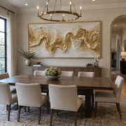"Winding Gold Creek Relief" - Modern Heavy Impasto Abstract Artwork | White & Beige Palette Knife Painting | Luxury Horizontal Wall Art #Q 309