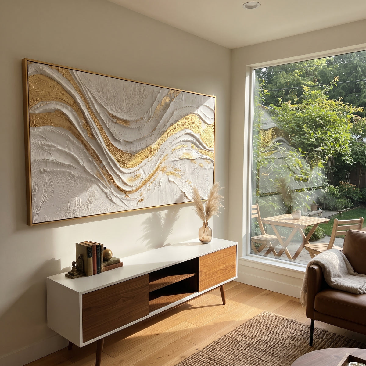 "Undulating Luminous Vein Relief" - Modern Heavy Impasto Abstract Artwork | White & Beige Palette Knife Painting | Luxury Horizontal Wall Art #Q 310
