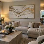 "Undulating Luminous Vein Relief" - Modern Heavy Impasto Abstract Artwork | White & Beige Palette Knife Painting | Luxury Horizontal Wall Art #Q 310