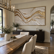 "Undulating Luminous Vein Relief" - Modern Heavy Impasto Abstract Artwork | White & Beige Palette Knife Painting | Luxury Horizontal Wall Art #Q 310