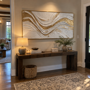 "Undulating Luminous Vein Relief" - Modern Heavy Impasto Abstract Artwork | White & Beige Palette Knife Painting | Luxury Horizontal Wall Art #Q 310