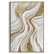 "Feathered Gilded Wave Relief" - Modern Heavy Impasto Ocean Wave Seascape | White & Beige Palette Knife Painting | Luxury Vertical Wall Art #Q 311