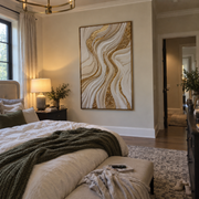 "Feathered Gilded Wave Relief" - Modern Heavy Impasto Ocean Wave Seascape | White & Beige Palette Knife Painting | Luxury Vertical Wall Art #Q 311