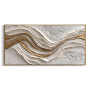 "Marbled Gold Foil Ridge Relief" - Modern Heavy Impasto Landscape Artwork | White & Beige Palette Knife Painting | Luxury Horizontal Wall Art #Q 312