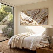 "Horizon Bright Mineral Line Relief" - Modern Heavy Impasto Geometric Abstract | White & Beige Palette Knife Painting | Luxury Horizontal Wall Art #Q 313