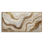 "Horizon Bright Mineral Line Relief" - Modern Heavy Impasto Geometric Abstract | White & Beige Palette Knife Painting | Luxury Horizontal Wall Art #Q 313
