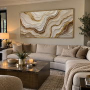 "Horizon Bright Mineral Line Relief" - Modern Heavy Impasto Geometric Abstract | White & Beige Palette Knife Painting | Luxury Horizontal Wall Art #Q 313