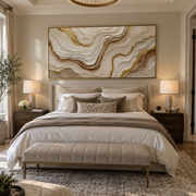 "Horizon Bright Mineral Line Relief" - Modern Heavy Impasto Geometric Abstract | White & Beige Palette Knife Painting | Luxury Horizontal Wall Art #Q 313