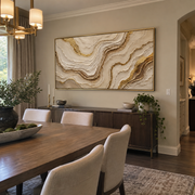 "Horizon Bright Mineral Line Relief" - Modern Heavy Impasto Geometric Abstract | White & Beige Palette Knife Painting | Luxury Horizontal Wall Art #Q 313