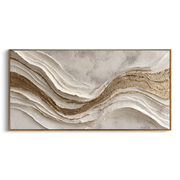 "Soft Golden Cascade Relief" - Modern Heavy Impasto Abstract Artwork | White & Beige Palette Knife Painting | Luxury Horizontal Wall Art #Q 314