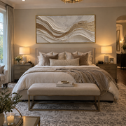 "Soft Golden Cascade Relief" - Modern Heavy Impasto Abstract Artwork | White & Beige Palette Knife Painting | Luxury Horizontal Wall Art #Q 314