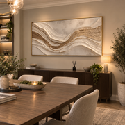 "Soft Golden Cascade Relief" - Modern Heavy Impasto Abstract Artwork | White & Beige Palette Knife Painting | Luxury Horizontal Wall Art #Q 314