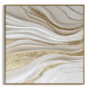 "Granular Gold Leaf Channel Relief" - Modern Heavy Impasto Botanical Tree Artwork | White & Beige Palette Knife Painting | Luxury Square Wall Art #Q 315