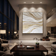 "Granular Gold Leaf Channel Relief" - Modern Heavy Impasto Botanical Tree Artwork | White & Beige Palette Knife Painting | Luxury Square Wall Art #Q 315