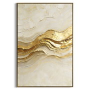 "Mineral Gold Vein Relief" - Modern Heavy Impasto Abstract Artwork | Beige & Gold Palette Knife Painting | Luxury Vertical Wall Art #Q 316