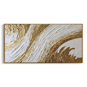 "Folded Champagne River Relief" - Modern Heavy Impasto Landscape Artwork | White & Beige Palette Knife Painting | Luxury Horizontal Wall Art #Q 318
