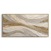 "Flowing Golden Fault Relief" - Modern Heavy Impasto Abstract Artwork | White & Beige Palette Knife Painting | Luxury Horizontal Wall Art #Q 319