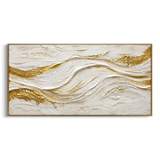 "Sculpted Metallic Ribbon Relief" - Modern Heavy Impasto Abstract Artwork | White & Beige Palette Knife Painting | Luxury Horizontal Wall Art #Q 320