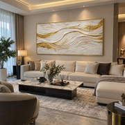 "Sculpted Metallic Ribbon Relief" - Modern Heavy Impasto Abstract Artwork | White & Beige Palette Knife Painting | Luxury Horizontal Wall Art #Q 320