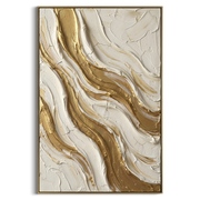 "Brushed Gold Creek Relief" - Modern Heavy Impasto Abstract Artwork | Beige & White Palette Knife Painting | Luxury Vertical Wall Art #Q 321