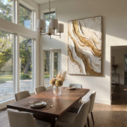 "Brushed Gold Creek Relief" - Modern Heavy Impasto Abstract Artwork | Beige & White Palette Knife Painting | Luxury Vertical Wall Art #Q 321