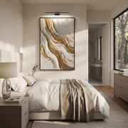 "Brushed Gold Creek Relief" - Modern Heavy Impasto Abstract Artwork | Beige & White Palette Knife Painting | Luxury Vertical Wall Art #Q 321