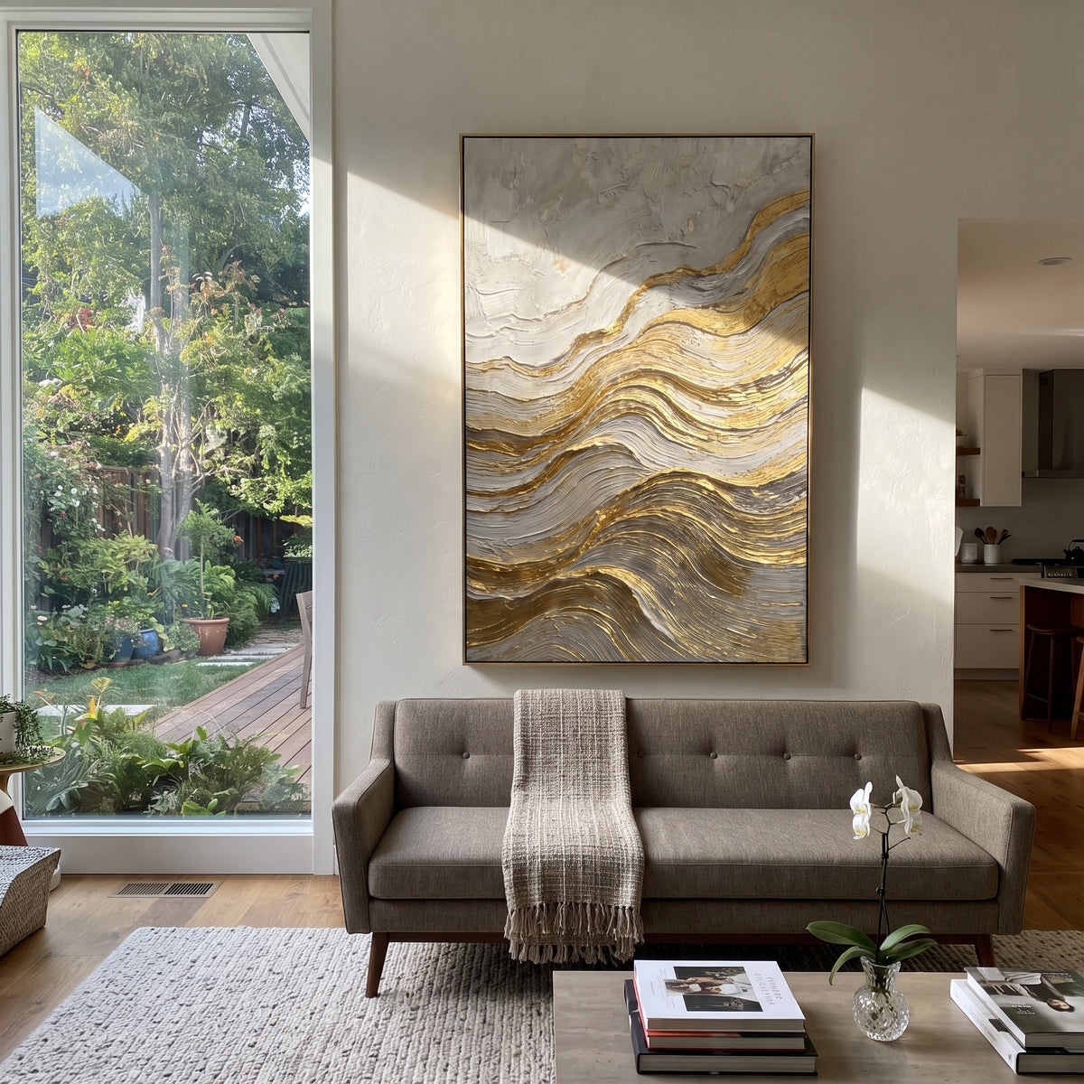 "Swirled Luminous Vein Relief" - Modern Heavy Impasto Abstract Artwork | Beige & White Palette Knife Painting | Luxury Vertical Wall Art #Q 322