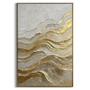 "Swirled Luminous Vein Relief" - Modern Heavy Impasto Abstract Artwork | Beige & White Palette Knife Painting | Luxury Vertical Wall Art #Q 322