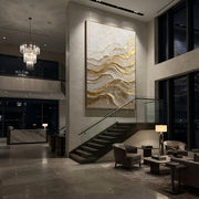 "Swirled Luminous Vein Relief" - Modern Heavy Impasto Abstract Artwork | Beige & White Palette Knife Painting | Luxury Vertical Wall Art #Q 322