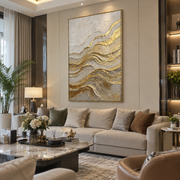 "Swirled Luminous Vein Relief" - Modern Heavy Impasto Abstract Artwork | Beige & White Palette Knife Painting | Luxury Vertical Wall Art #Q 322