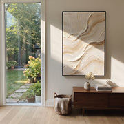 "Dune Gold Foil Ridge Relief" - Modern Heavy Impasto Landscape Artwork | Beige & White Palette Knife Painting | Luxury Vertical Wall Art #Q 324