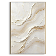 "Dune Gold Foil Ridge Relief" - Modern Heavy Impasto Landscape Artwork | Beige & White Palette Knife Painting | Luxury Vertical Wall Art #Q 324